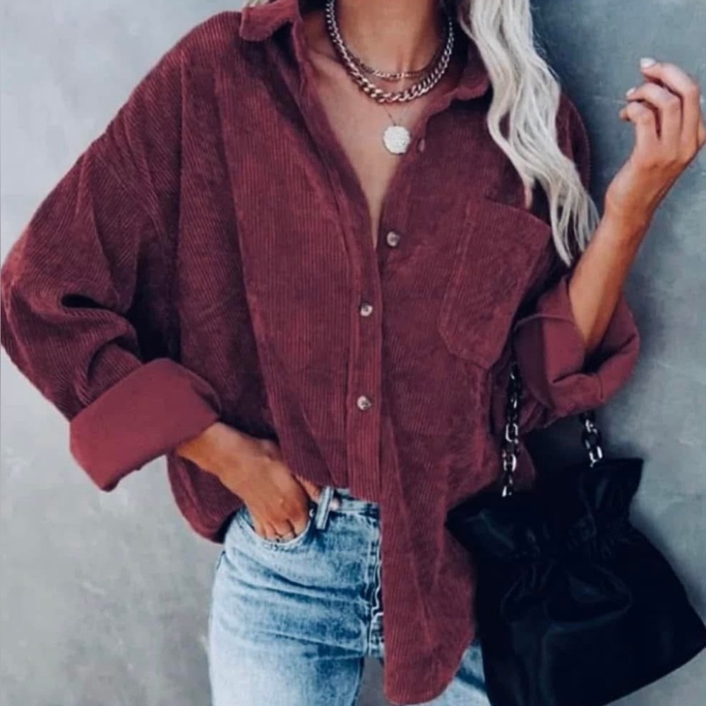 Beauty Stash boutique brand corduroy button front shirt, women’s medium